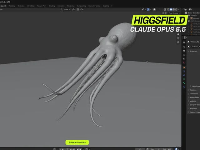 Opus 5.5 created an AAA-quality, game-ready octopus in Blender.