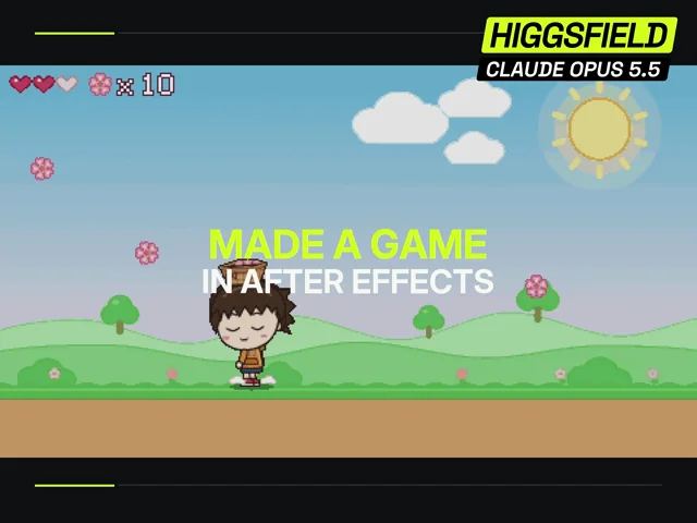 We created this game-style pixel-art animation in After Effects with Claude Opus 5.5 + Higgsfield.