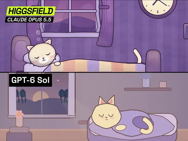 Claude Opus 5.5 vs GPT-6 Sol for animated storytelling with Higgsfield in pure JavaScript.