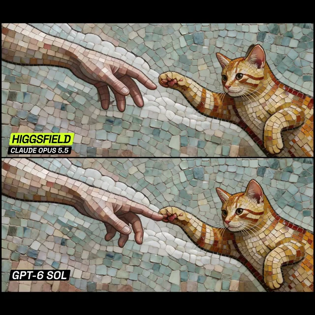 Claude Opus 5.5 vs GPT-6 Sol waking up a mosaic in JavaScript.