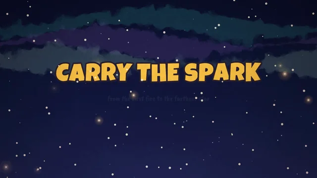 Cave-era Clawd characters carry torches in a sing-along video