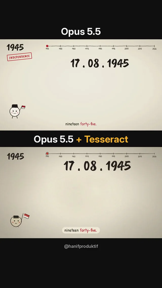 Indonesian history recap, plain Opus vs Opus with Tesseract