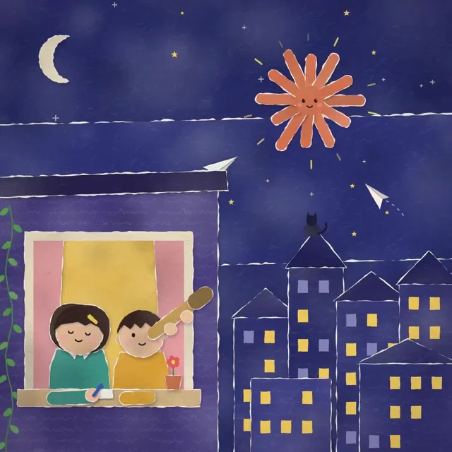 Paper-cutout animation explains the twin paradox in Japanese