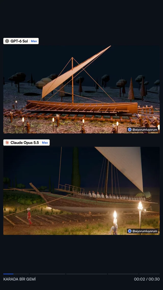1453'te gemilerin karadan Haliç'e indirildiği geceyi Claude Opus 5.5 ve GPT-6 Sol'a Blender'da film…
