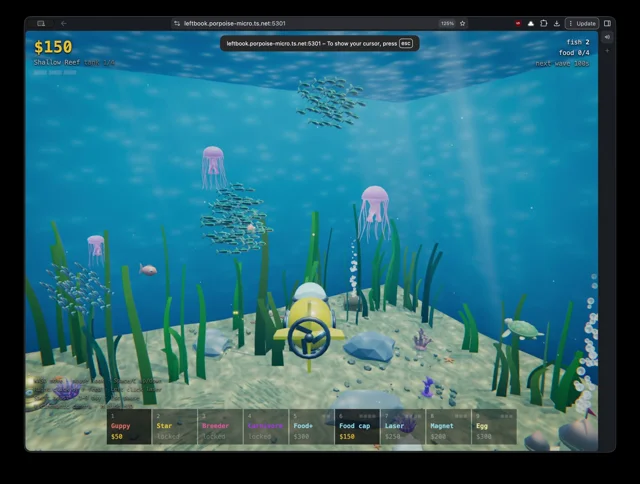 Underwater fish-tank game with a buyable fish shop