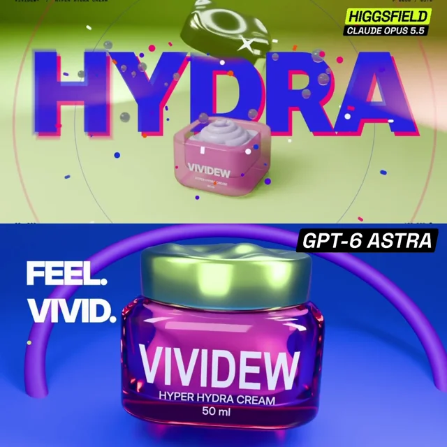 Claude Opus 5.5 + Higgsfield vs. GPT-6 Astra in product hypermotion.