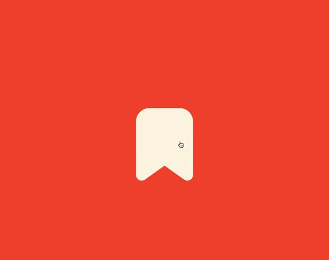 Bookmark icon bounces and bursts on a red canvas