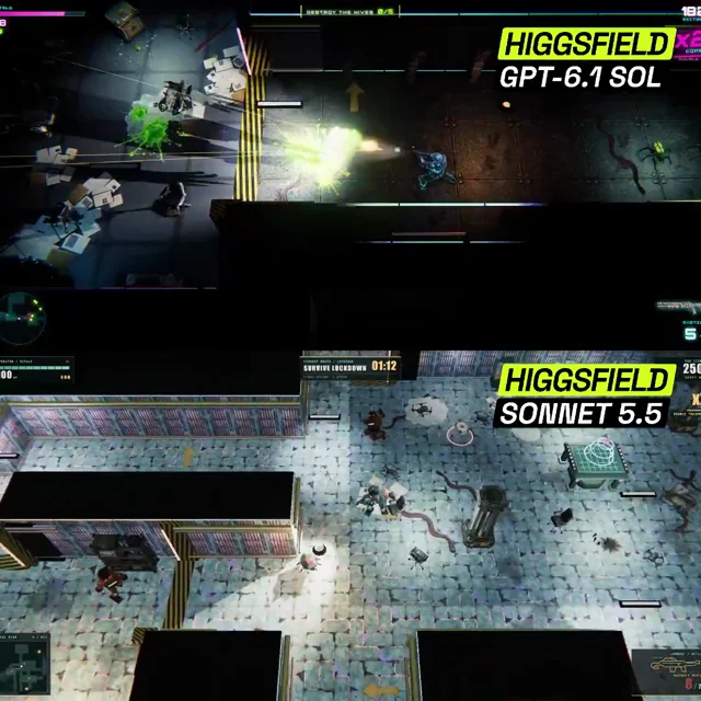 Same brief, built live in the browser with Three.js: a top-down shooter, objective tracker, health…