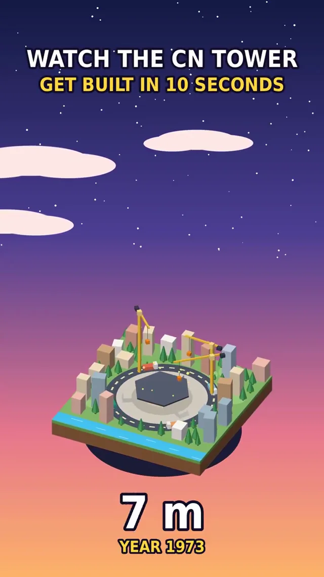 CN Tower rises on a floating isometric Toronto block