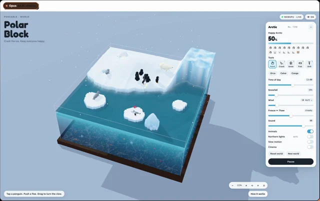 I asked Opus 5.5 for an arctic diorama. It gave the penguins a conga button.