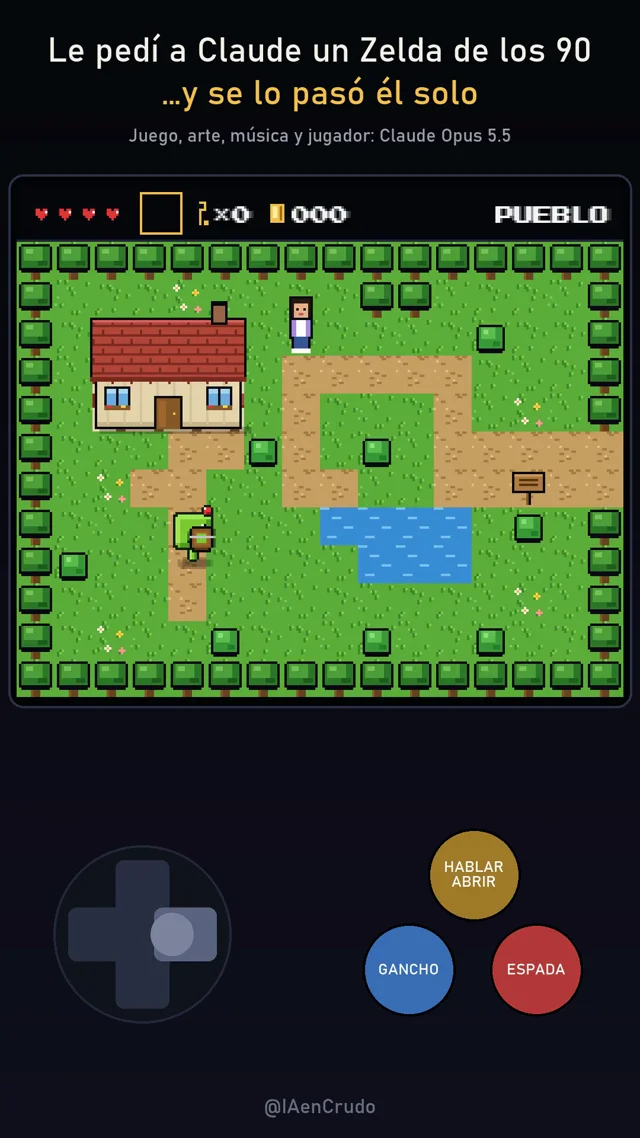Le pedí a Claude Opus 5.5 un Zelda de los 90… y después, que se lo pasara él solo 🗡️🎮