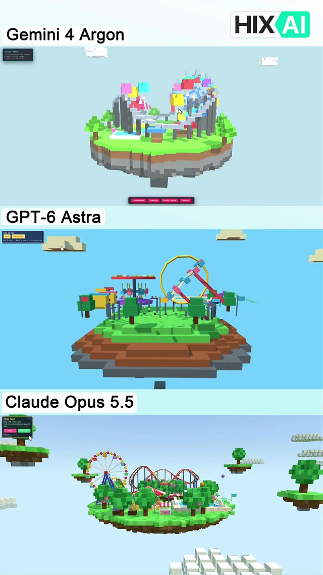 We used the same prompt to test these 3 model to build a pixel art amusement park