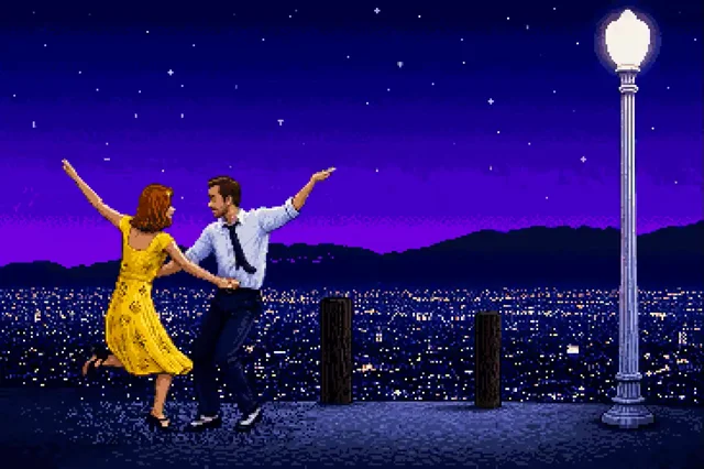Generated La La Land pixel art with @claudeai Opus 5.5, and made them dance 💛💃🌙 #LaLaLand