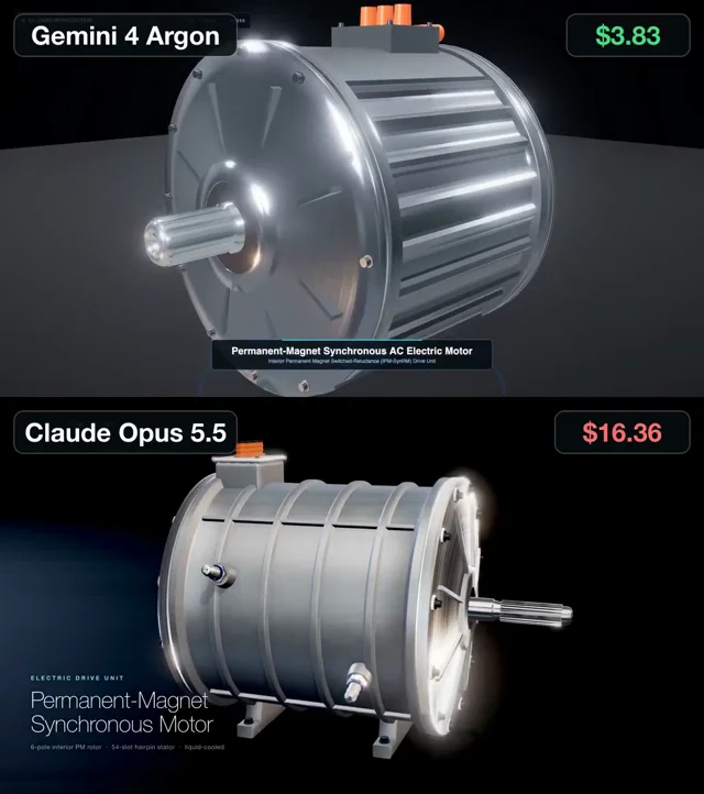 Claude Opus 5.5 vs Gemini 4 Argon! 🚀 Watch them build a cinematic 3D animation of an electric motor.…